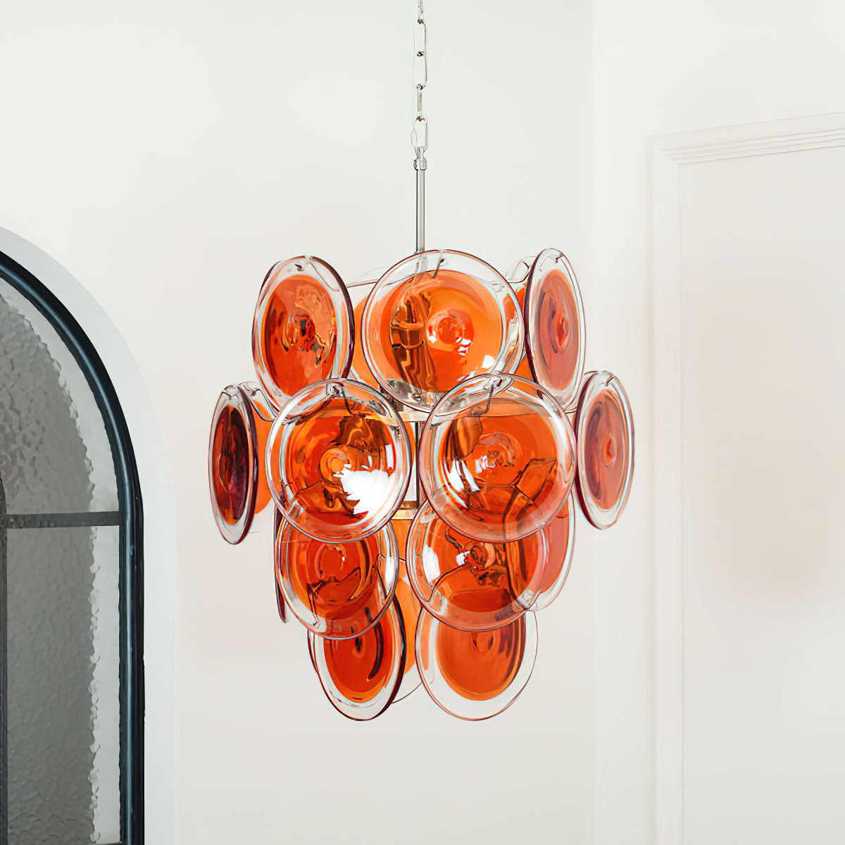 Murano Glass Chandelier | Vibrant Orange | Chrome Frame