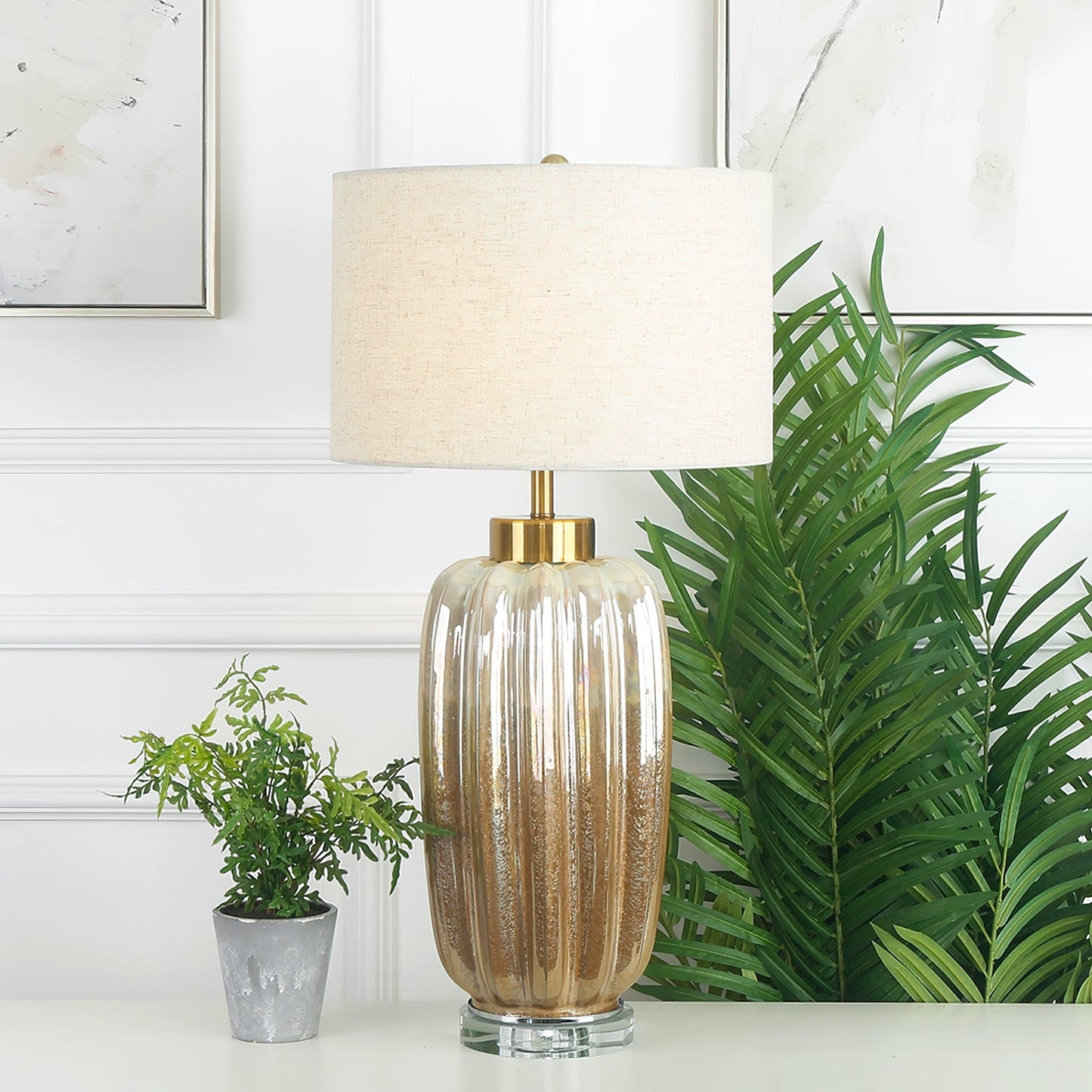 Ceramic Table Lamp | Pearlescent Ivory & Rust Brown | 60cm