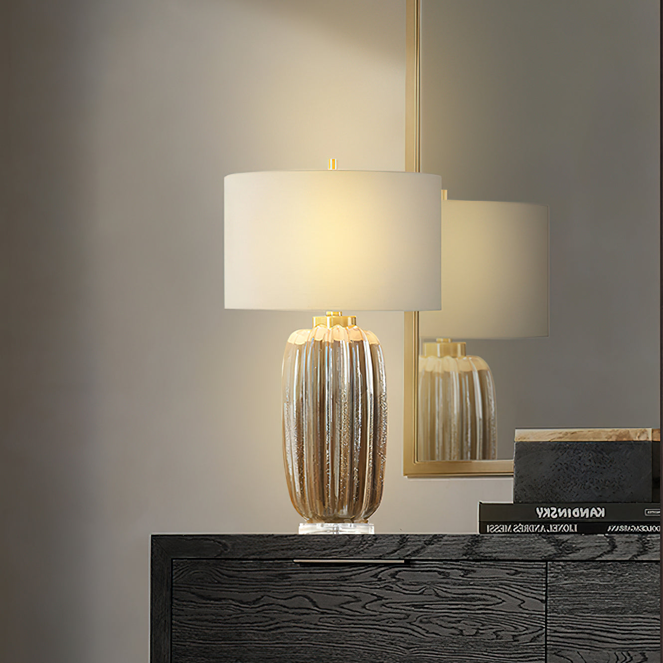 Ceramic Table Lamp | Pearlescent Ivory & Rust Brown | 60cm