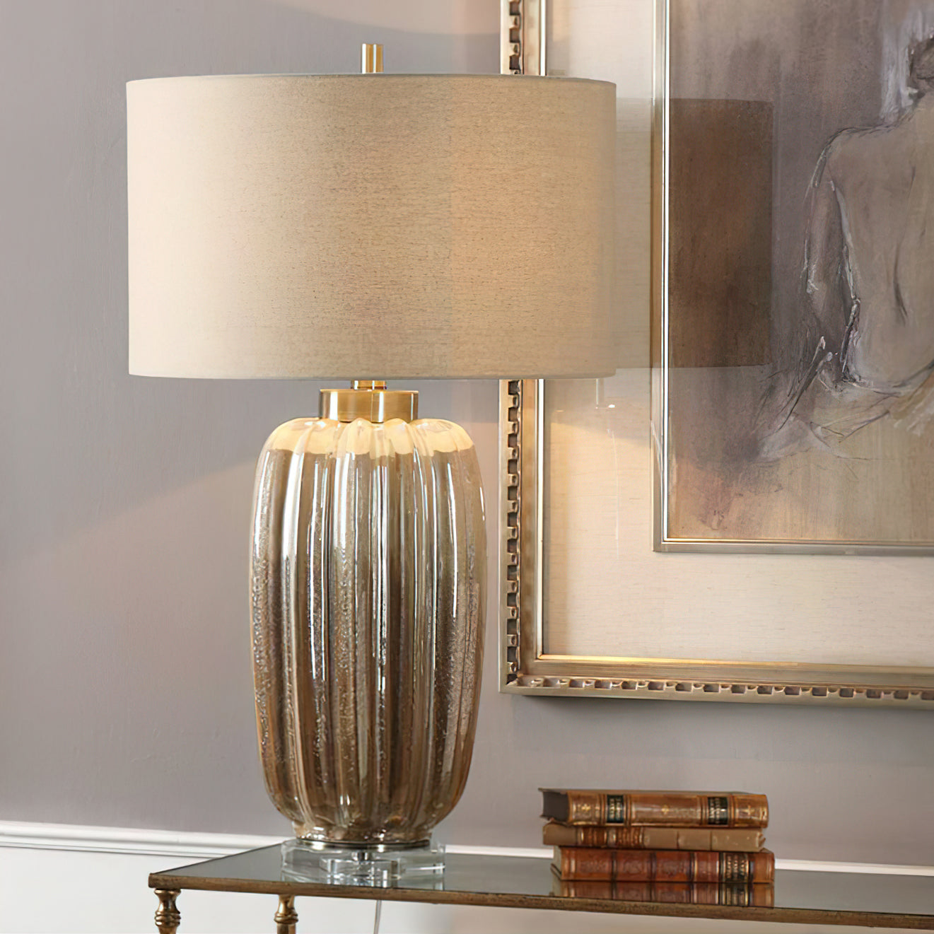 Ceramic Table Lamp | Pearlescent Ivory & Rust Brown | 60cm