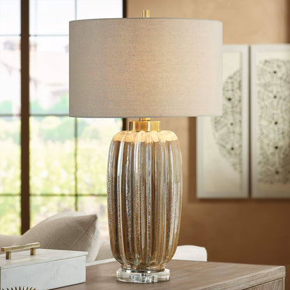 Ceramic Table Lamp | Pearlescent Ivory & Rust Brown | 60cm