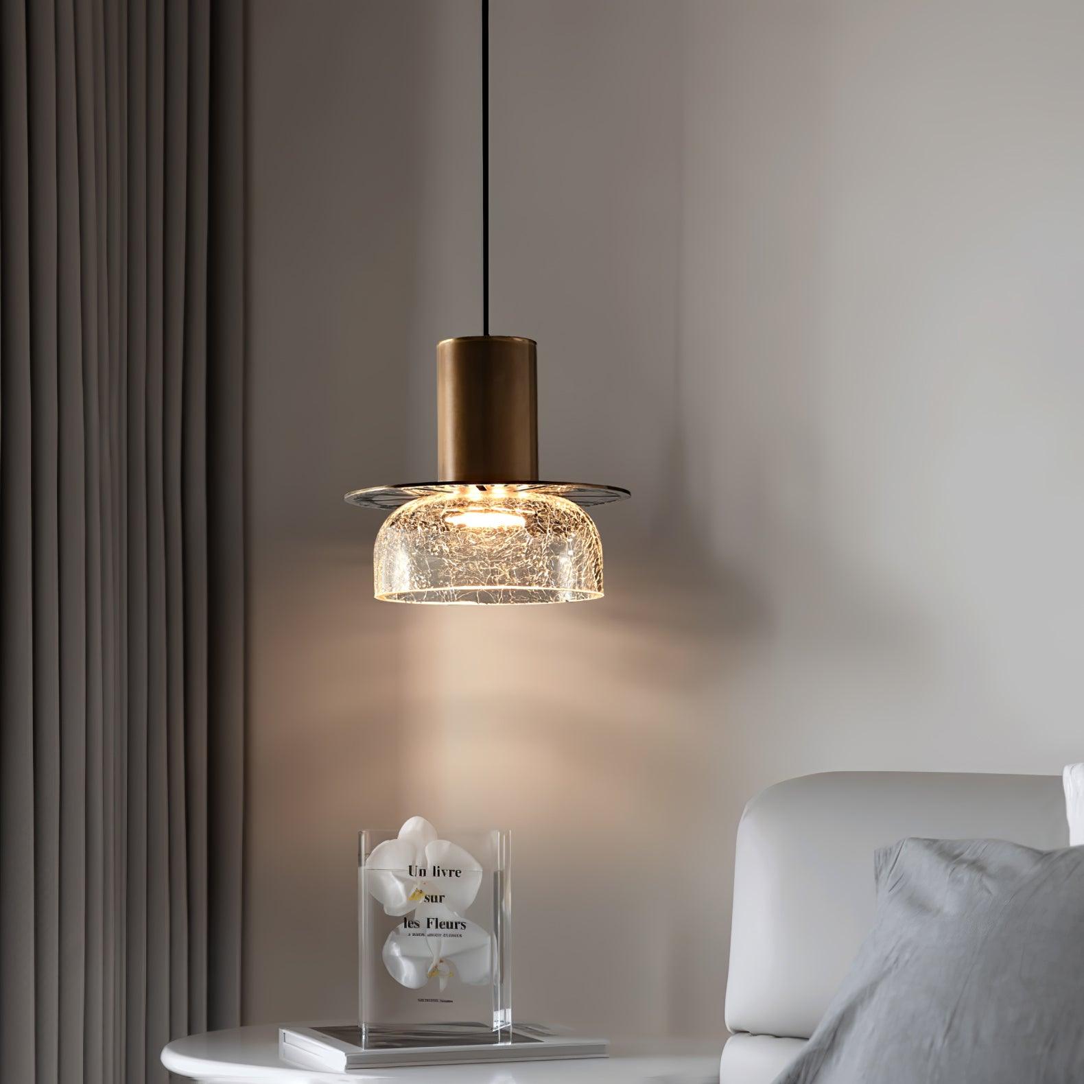 Glacier Crackle Pendant Lamp | Hand-Blown Glass | Bronze Finish