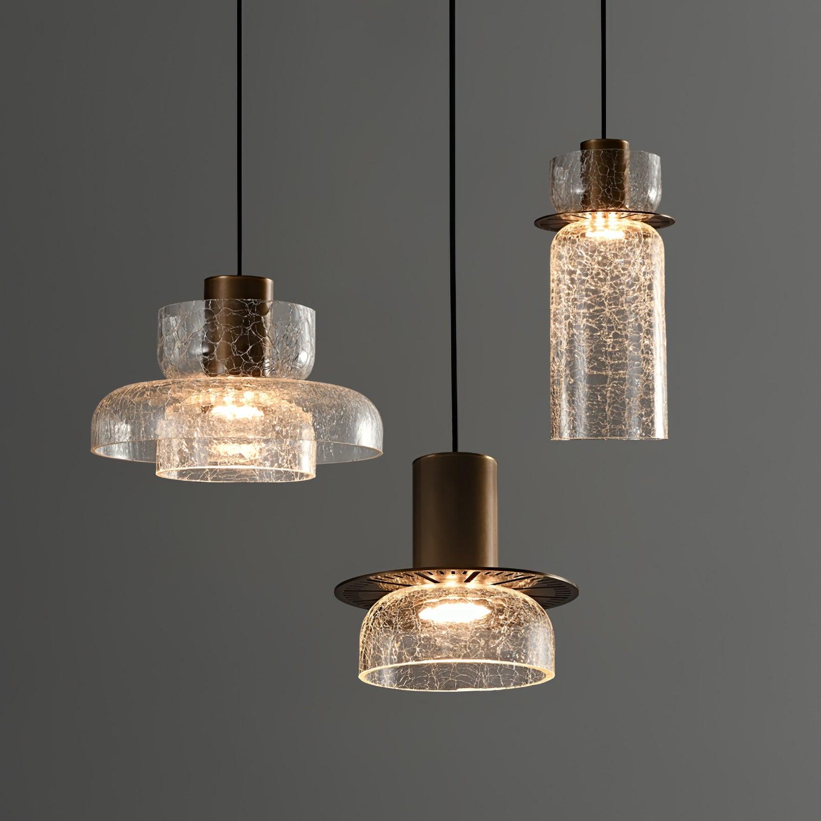 Glacier Crackle Pendant Lamp | Hand-Blown Glass | Bronze Finish
