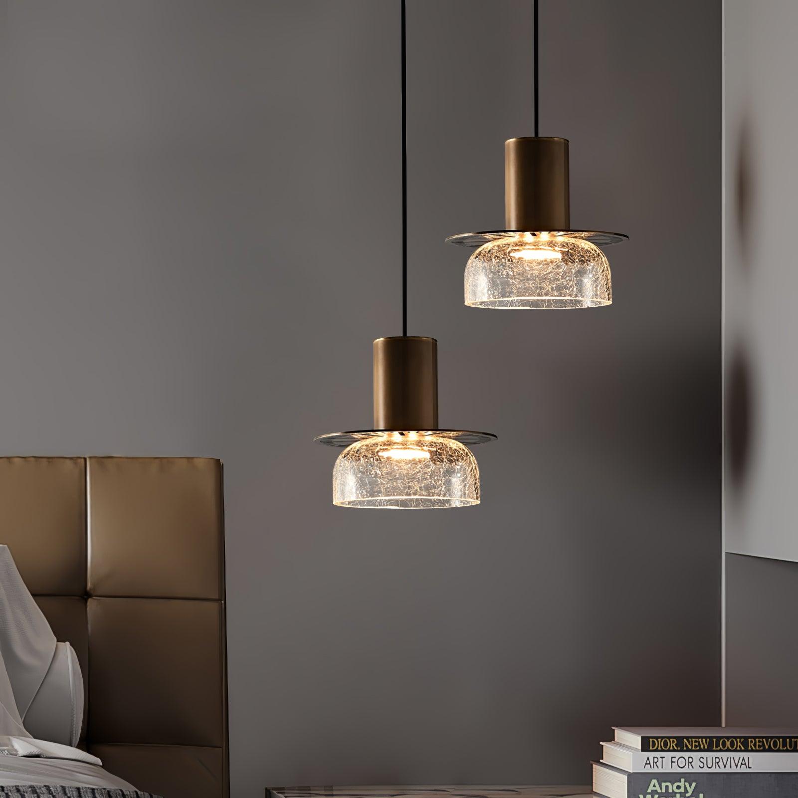Glacier Crackle Pendant Lamp | Hand-Blown Glass | Bronze Finish