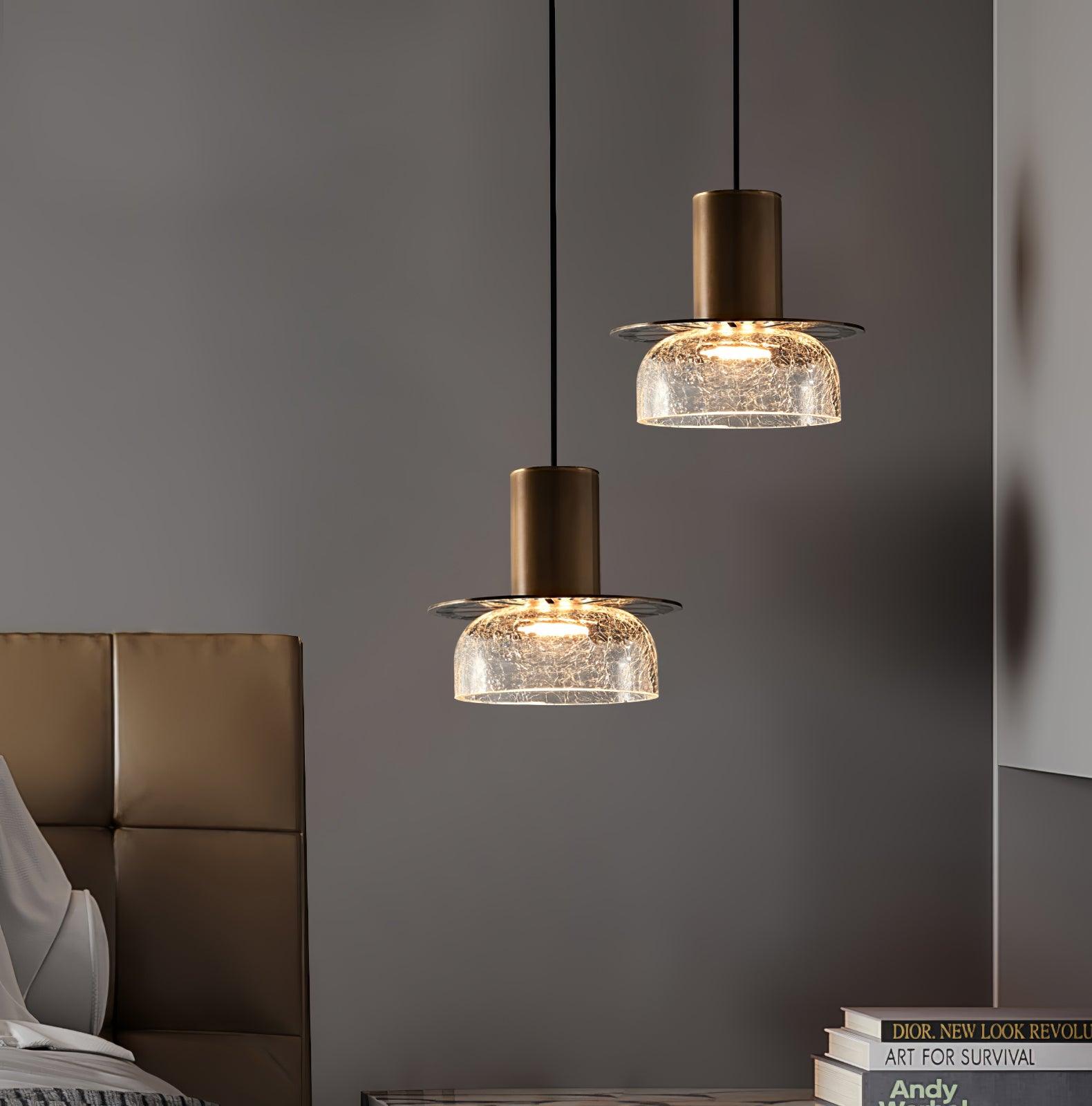 Glacier Crackle Pendant Lamp | Hand-Blown Glass | Bronze Finish