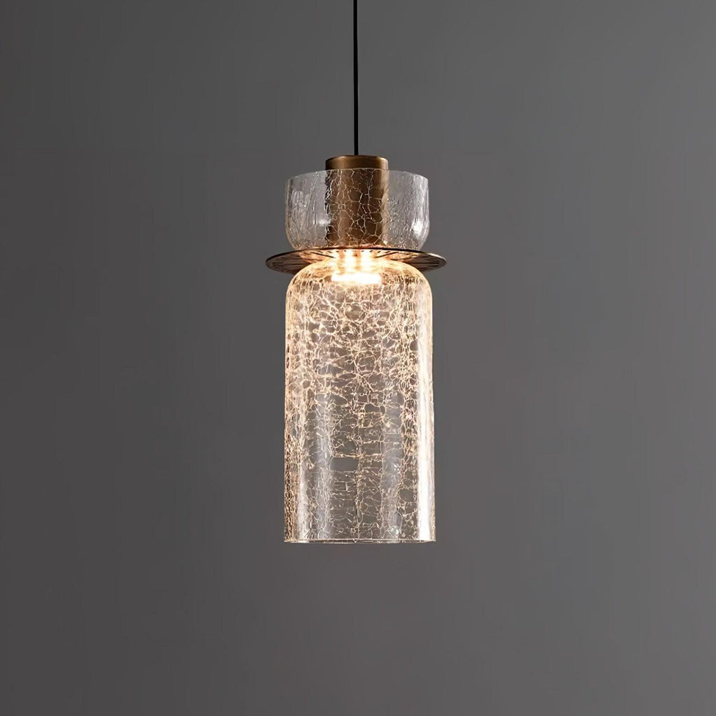 Glacier Crackle Pendant Lamp | Hand-Blown Glass | Bronze Finish
