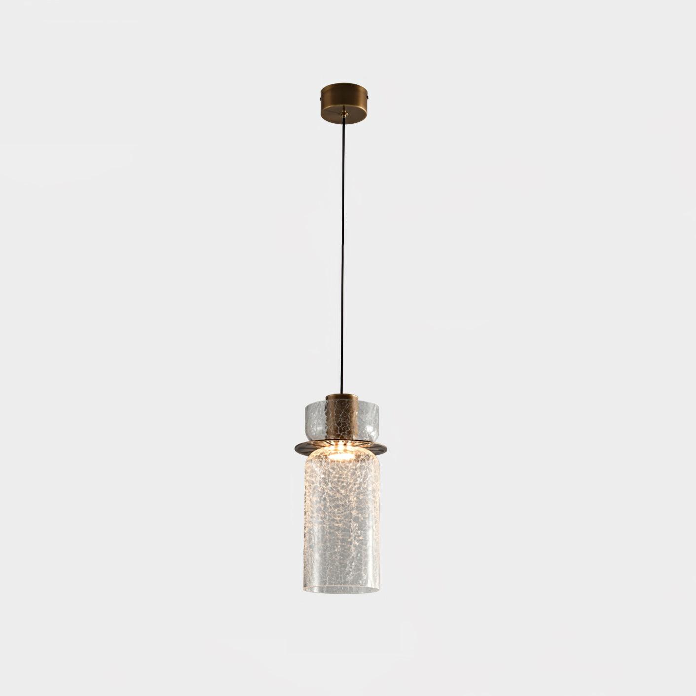 Glacier Crackle Pendant Lamp | Hand-Blown Glass | Bronze Finish