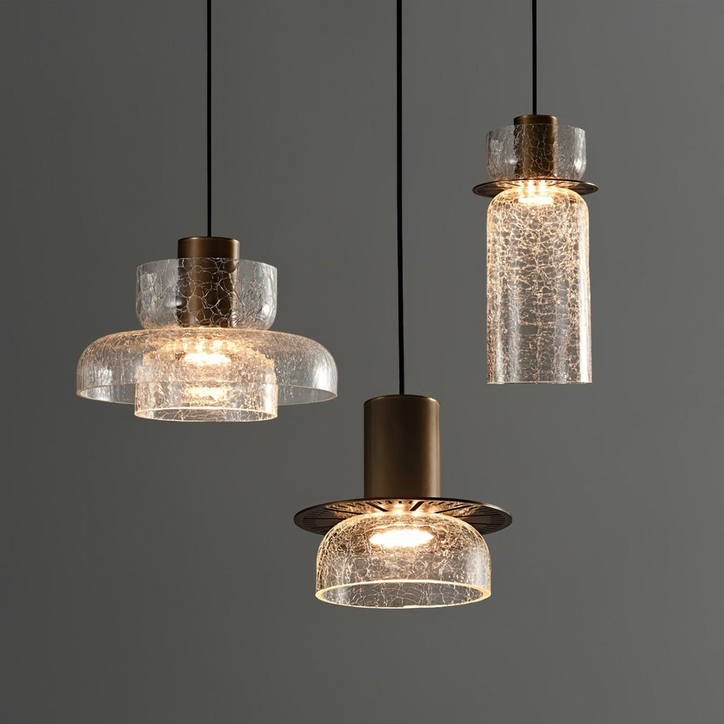 Glacier Crackle Pendant Lamp | Hand-Blown Glass | Bronze Finish