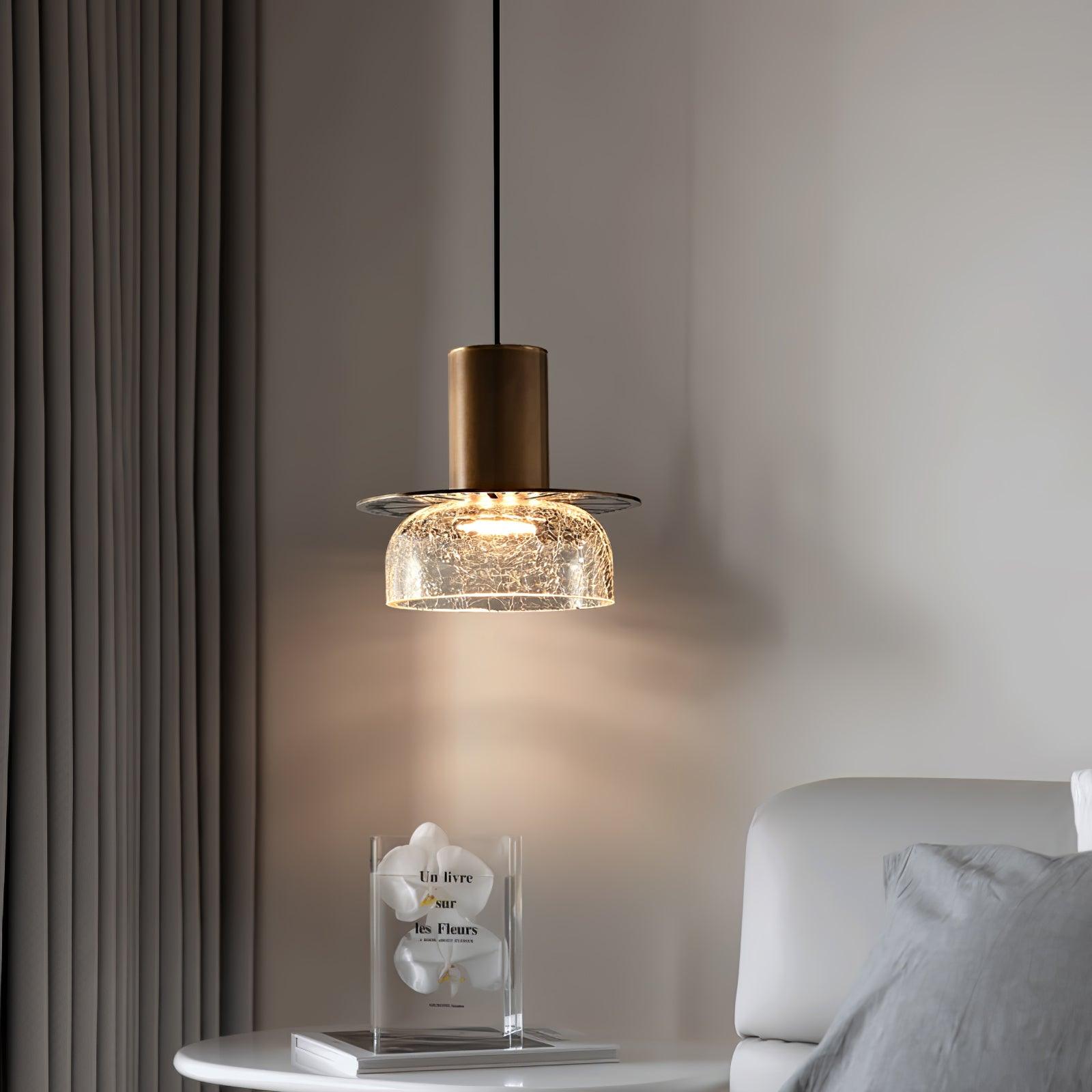 Glacier Crackle Pendant Lamp | Hand-Blown Glass | Bronze Finish