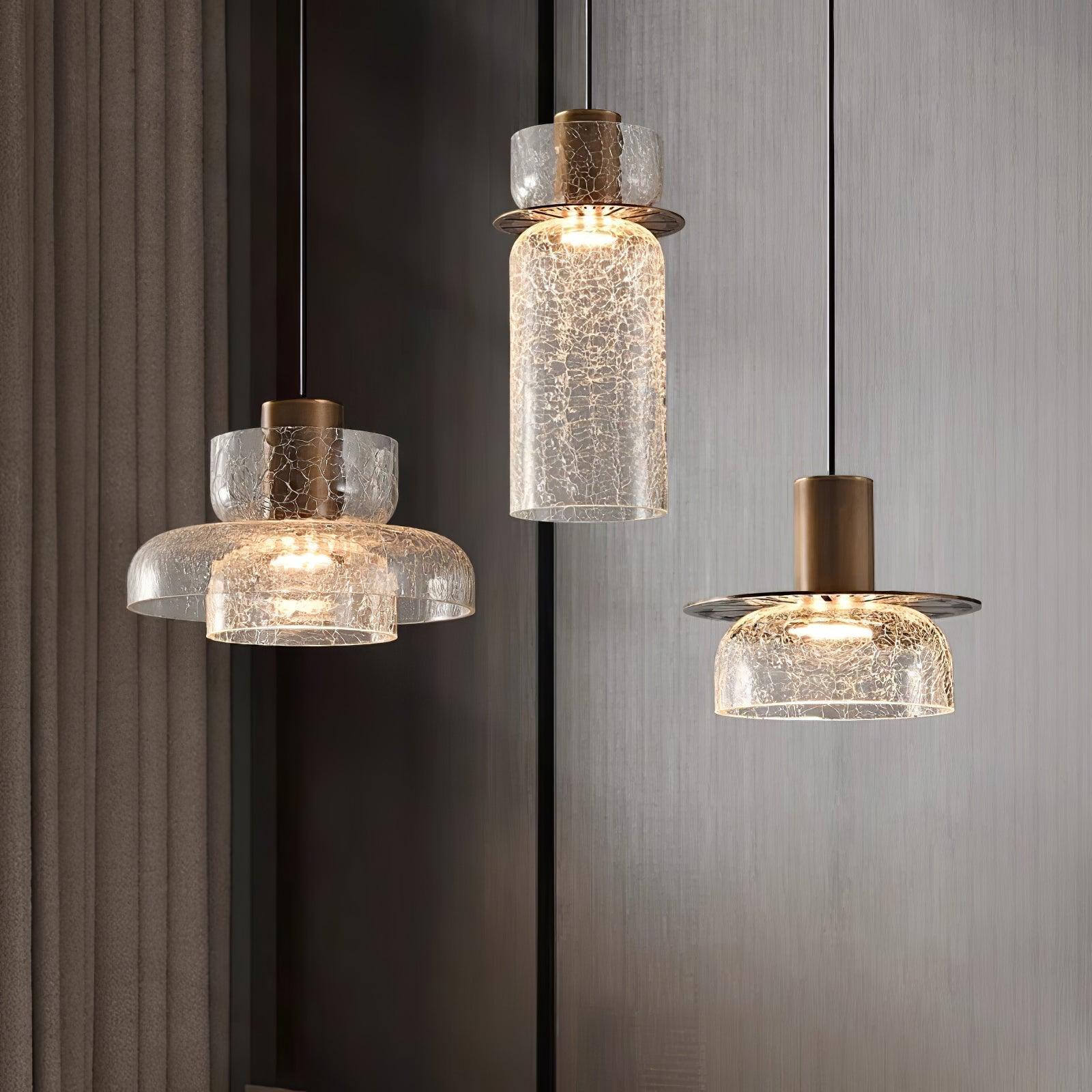Glacier Crackle Pendant Lamp | Hand-Blown Glass | Bronze Finish