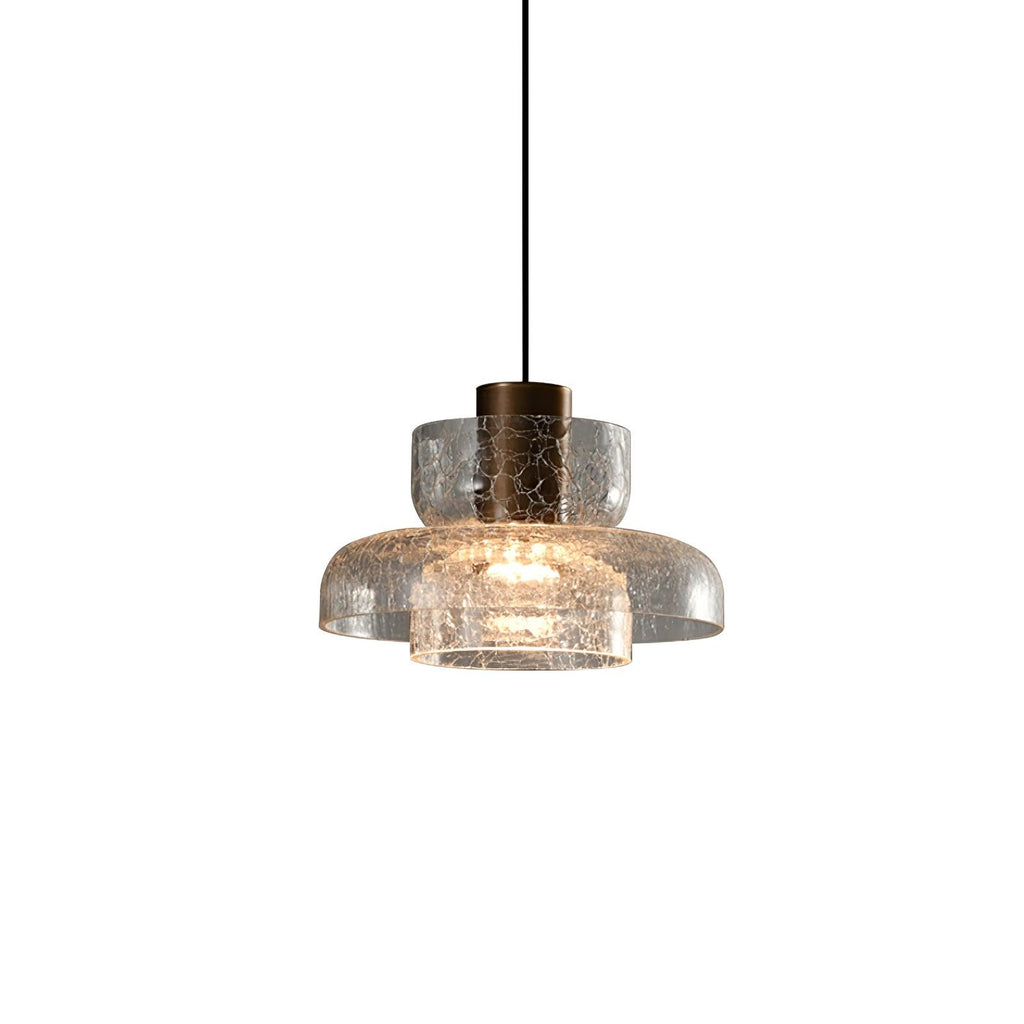 Glacier Crackle Pendant Lamp | Hand-Blown Glass | Bronze Finish