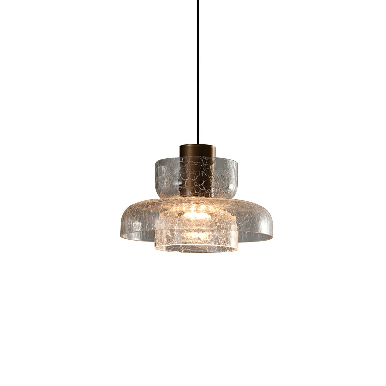 Glacier Crackle Pendant Lamp | Hand-Blown Glass | Bronze Finish