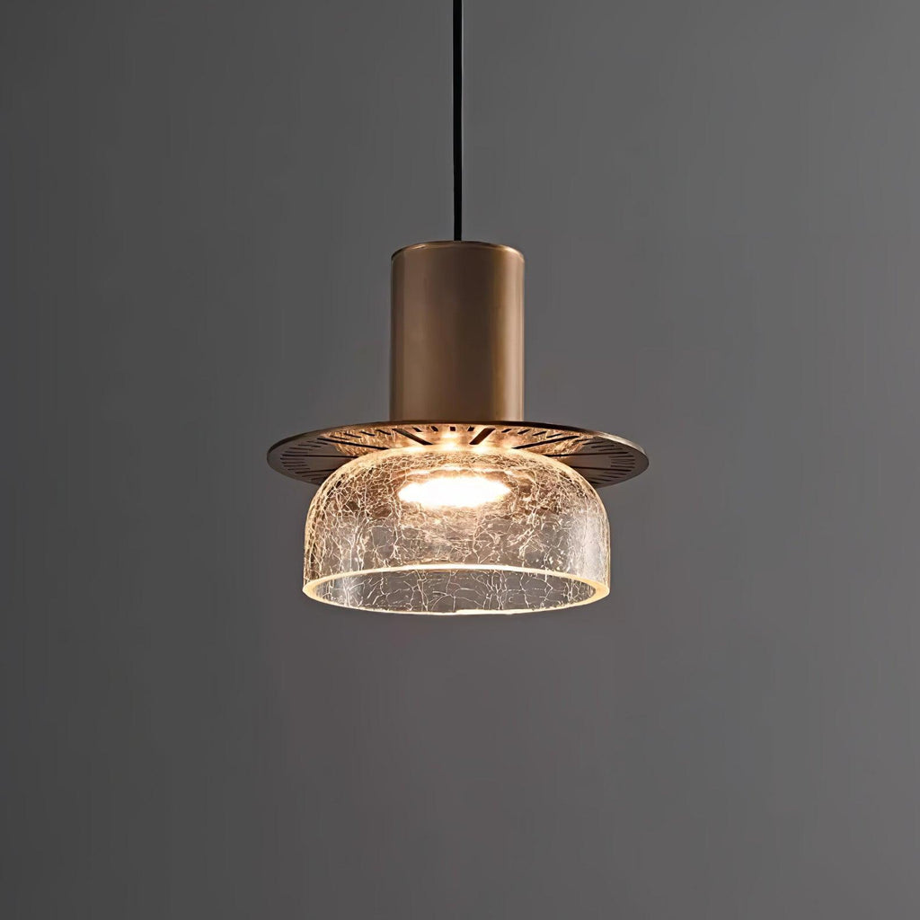 Glacier Crackle Pendant Lamp | Hand-Blown Glass | Bronze Finish