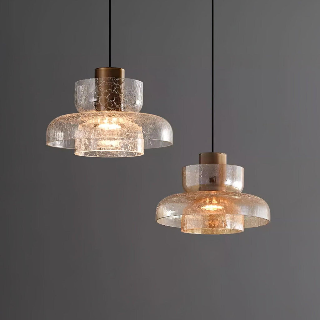Glacier Crackle Pendant Lamp | Hand-Blown Glass | Bronze Finish