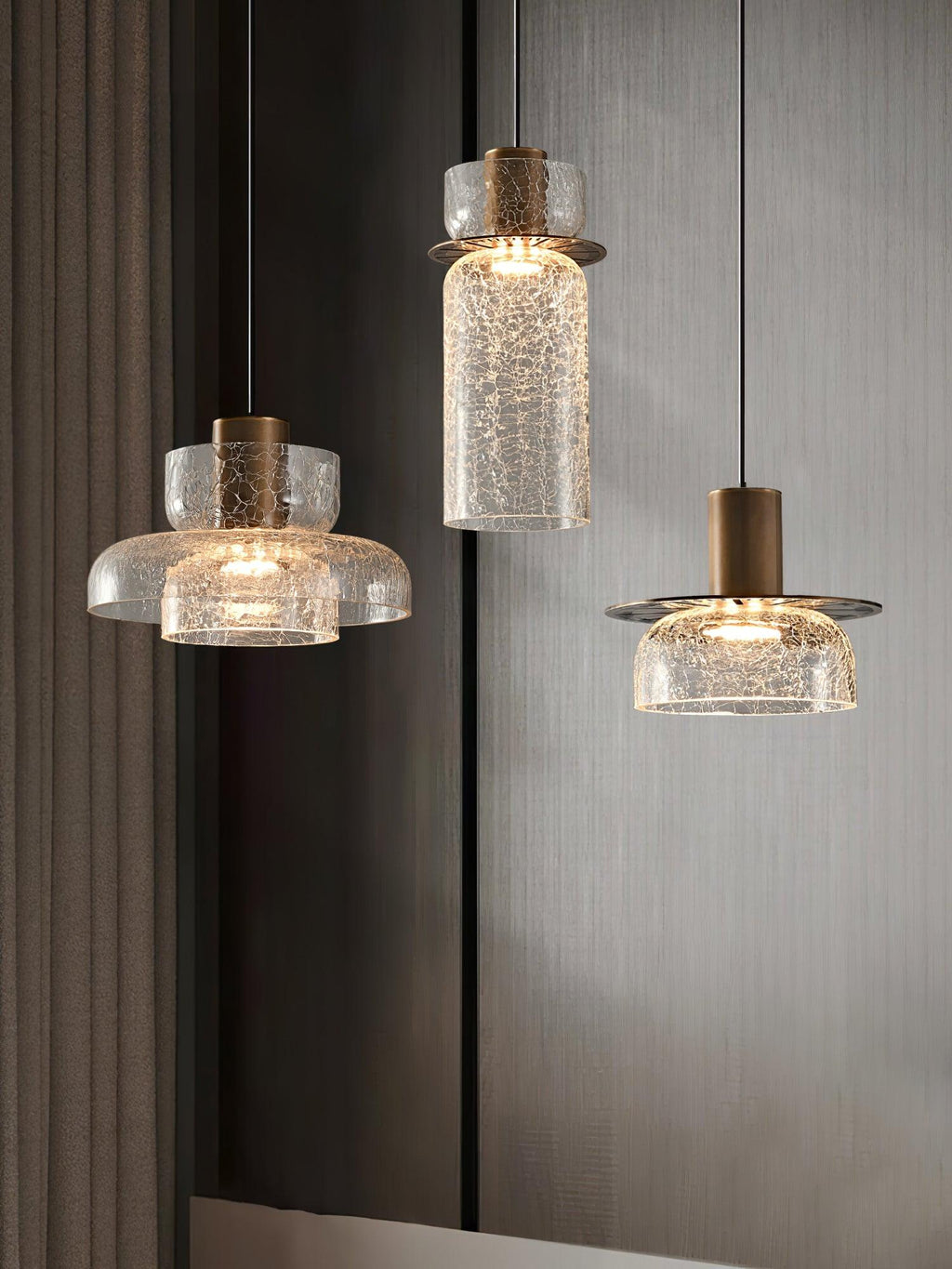 Glacier Crackle Pendant Lamp | Hand-Blown Glass | Bronze Finish