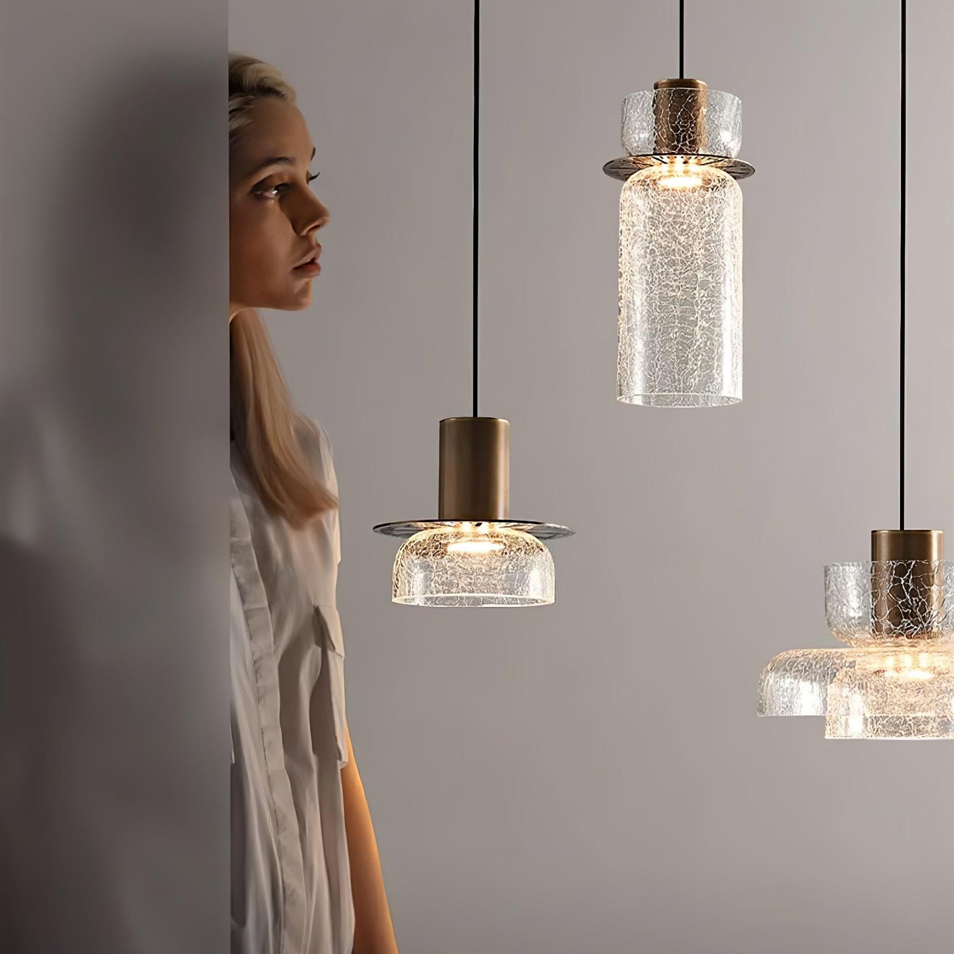 Glacier Crackle Pendant Lamp | Hand-Blown Glass | Bronze Finish