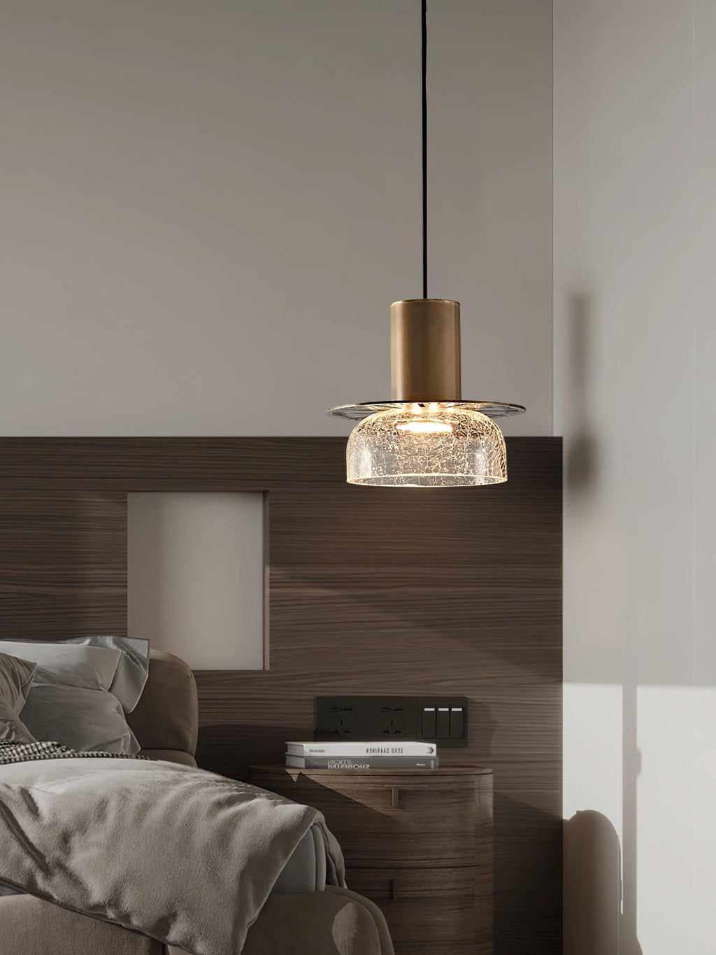 Glacier Crackle Pendant Lamp | Hand-Blown Glass | Bronze Finish