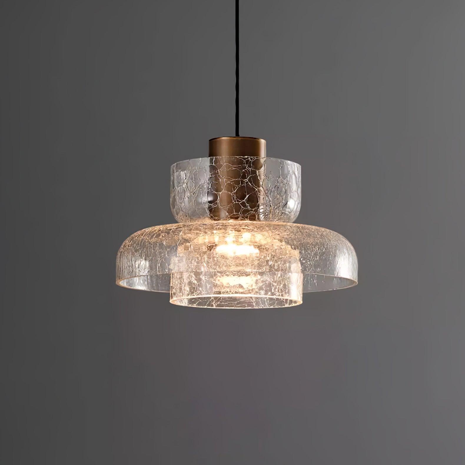 Glacier Crackle Pendant Lamp | Hand-Blown Glass | Bronze Finish