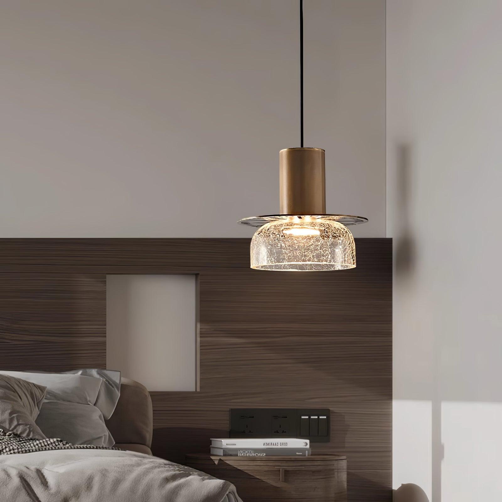 Glacier Crackle Pendant Lamp | Hand-Blown Glass | Bronze Finish