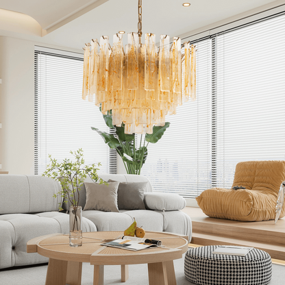 Murano Glass Chandelier | Hand-Blown Amber Glass | Gold Finish