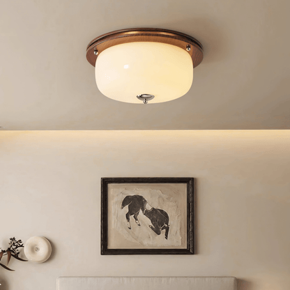 Glass Dome Ceiling Light | Frosted Glass & Wood Grain | White/Coffee