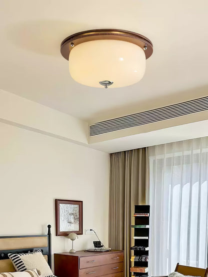 Glass Dome Ceiling Light | Frosted Glass & Wood Grain | White/Coffee
