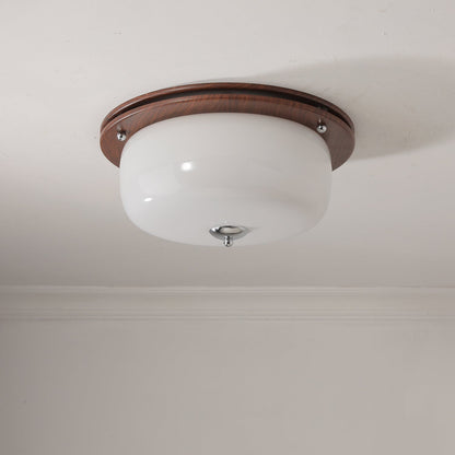 Glass Dome Ceiling Light | Frosted Glass & Wood Grain | White/Coffee