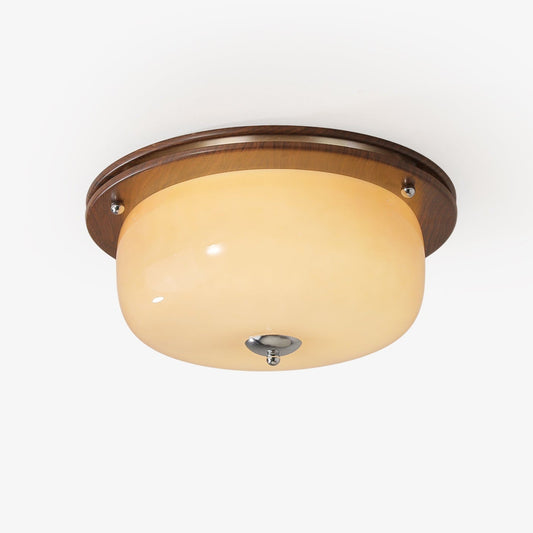 Glass Dome Ceiling Light | Frosted Glass & Wood Grain | White/Coffee