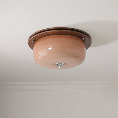 Glass Dome Ceiling Light | Frosted Glass & Wood Grain | White/Coffee