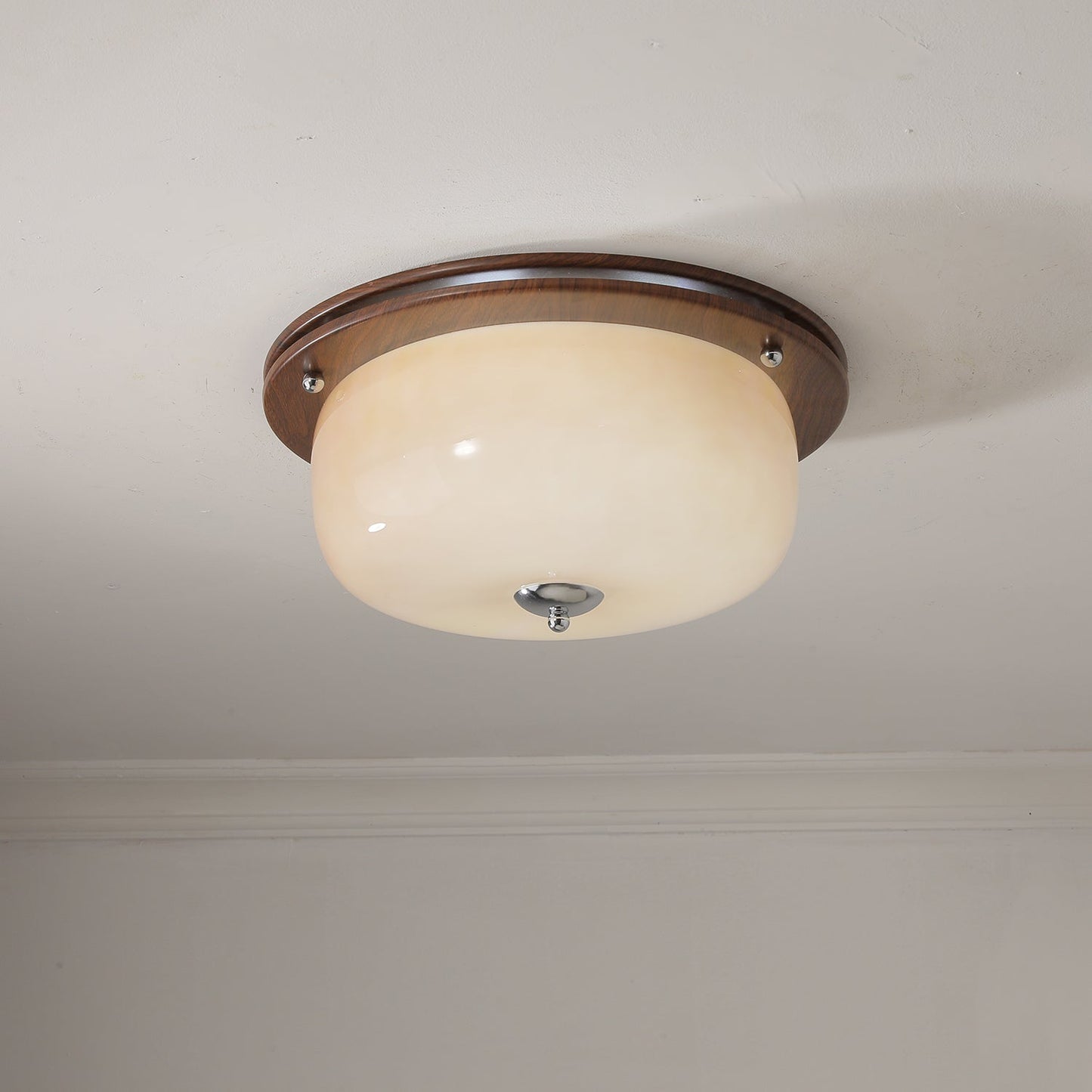 Glass Dome Ceiling Light | Frosted Glass & Wood Grain | White/Coffee