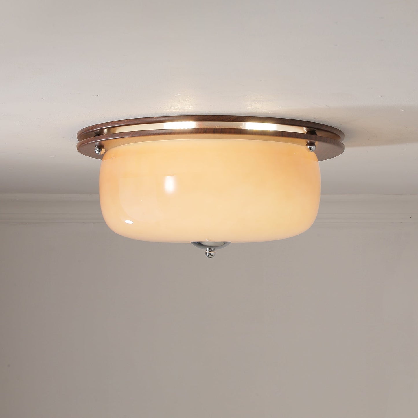 Glass Dome Ceiling Light | Frosted Glass & Wood Grain | White/Coffee