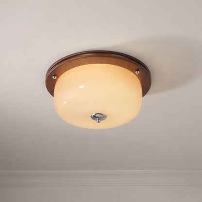 Glass Dome Ceiling Light | Frosted Glass & Wood Grain | White/Coffee