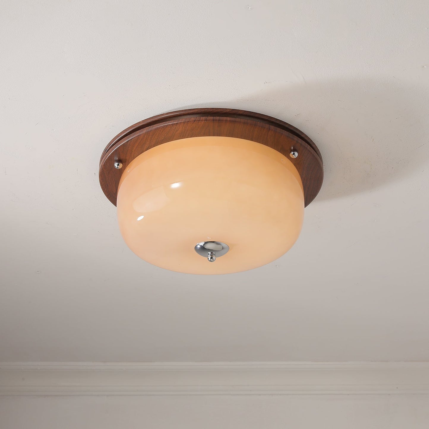 Glass Dome Ceiling Light | Frosted Glass & Wood Grain | White/Coffee