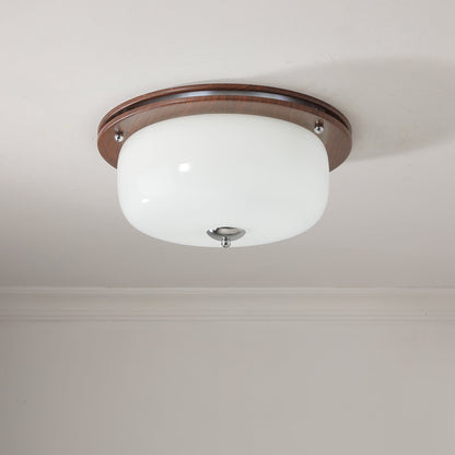 Glass Dome Ceiling Light | Frosted Glass & Wood Grain | White/Coffee
