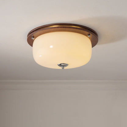 Glass Dome Ceiling Light | Frosted Glass & Wood Grain | White/Coffee