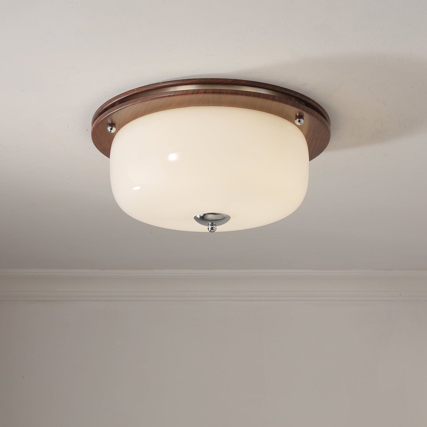 Glass Dome Ceiling Light | Frosted Glass & Wood Grain | White/Coffee