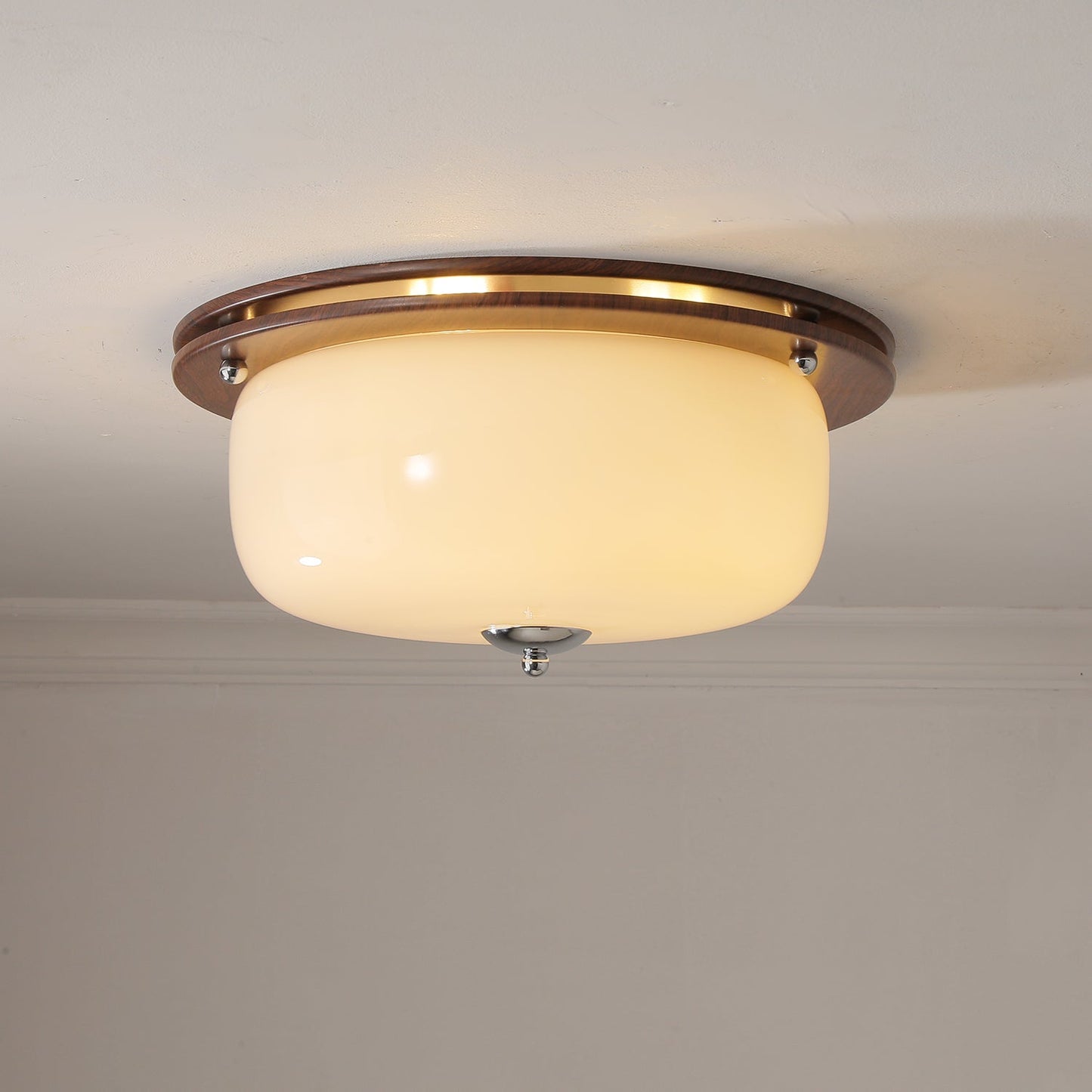 Glass Dome Ceiling Light | Frosted Glass & Wood Grain | White/Coffee
