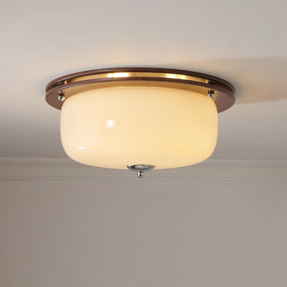 Glass Dome Ceiling Light | Frosted Glass & Wood Grain | White/Coffee