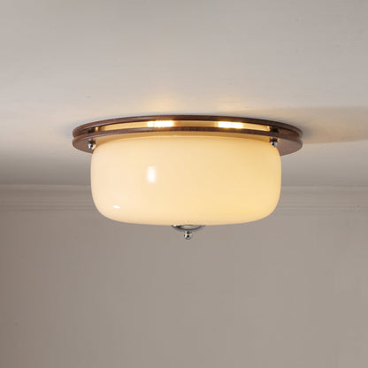 Glass Dome Ceiling Light | Frosted Glass & Wood Grain | White/Coffee