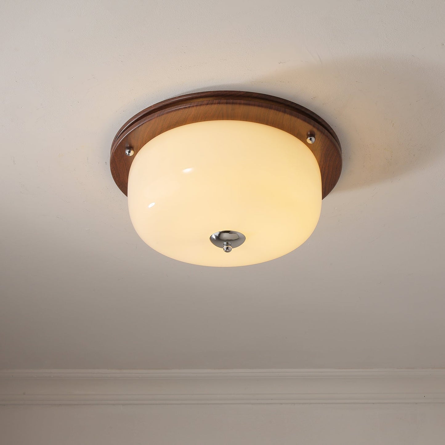 Glass Dome Ceiling Light | Frosted Glass & Wood Grain | White/Coffee