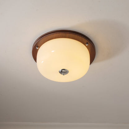 Glass Dome Ceiling Light | Frosted Glass & Wood Grain | White/Coffee