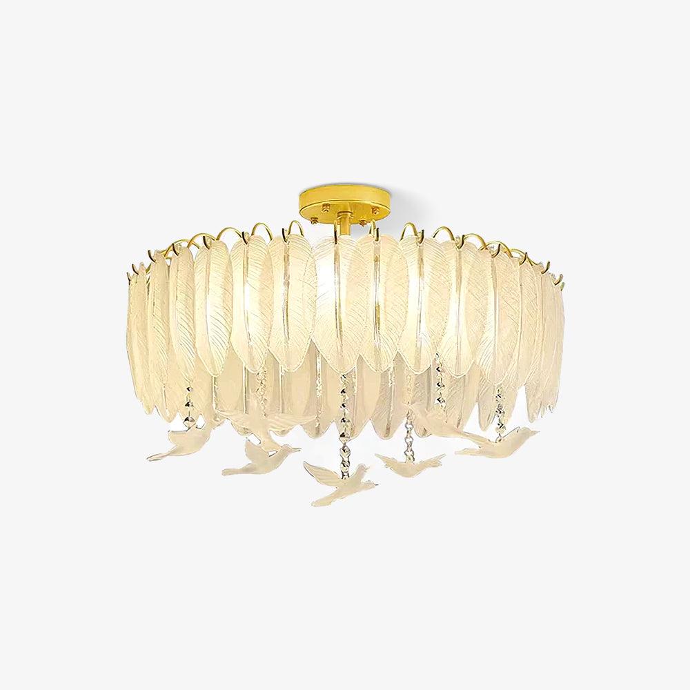 Glass Feather Ceiling Light | Copper Plated | Opaque