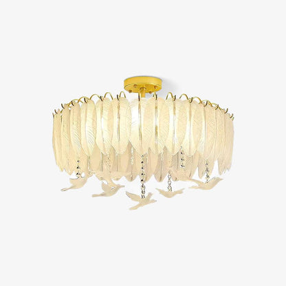 Glass Feather Ceiling Light | Copper Plated | Opaque