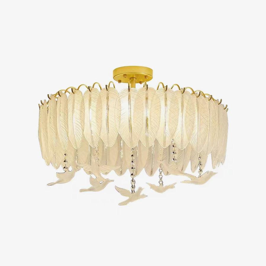 Glass Feather Ceiling Light | Copper Plated | Opaque
