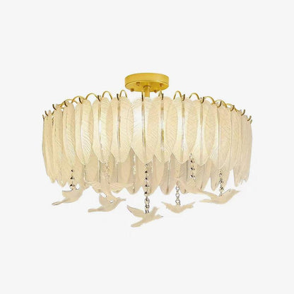 Glass Feather Ceiling Light | Copper Plated | Opaque