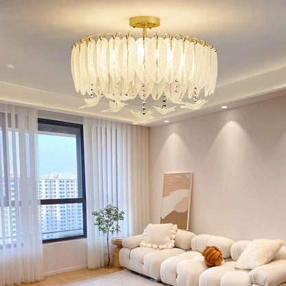 Glass Feather Ceiling Light | Copper Plated | Opaque