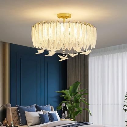 Glass Feather Ceiling Light | Copper Plated | Opaque