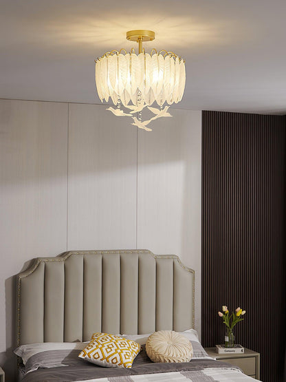 Glass Feather Ceiling Light | Copper Plated | Opaque