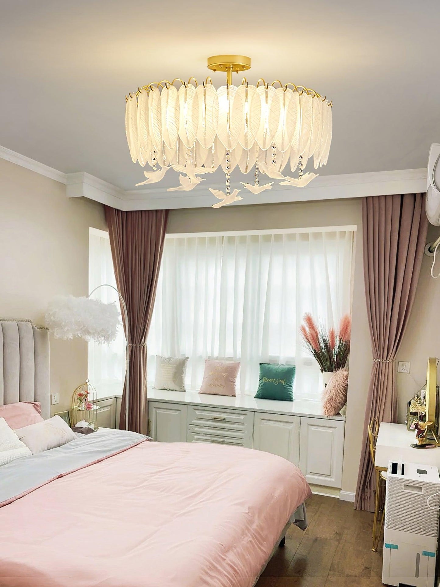 Glass Feather Ceiling Light | Copper Plated | Opaque