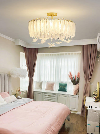 Glass Feather Ceiling Light | Copper Plated | Opaque